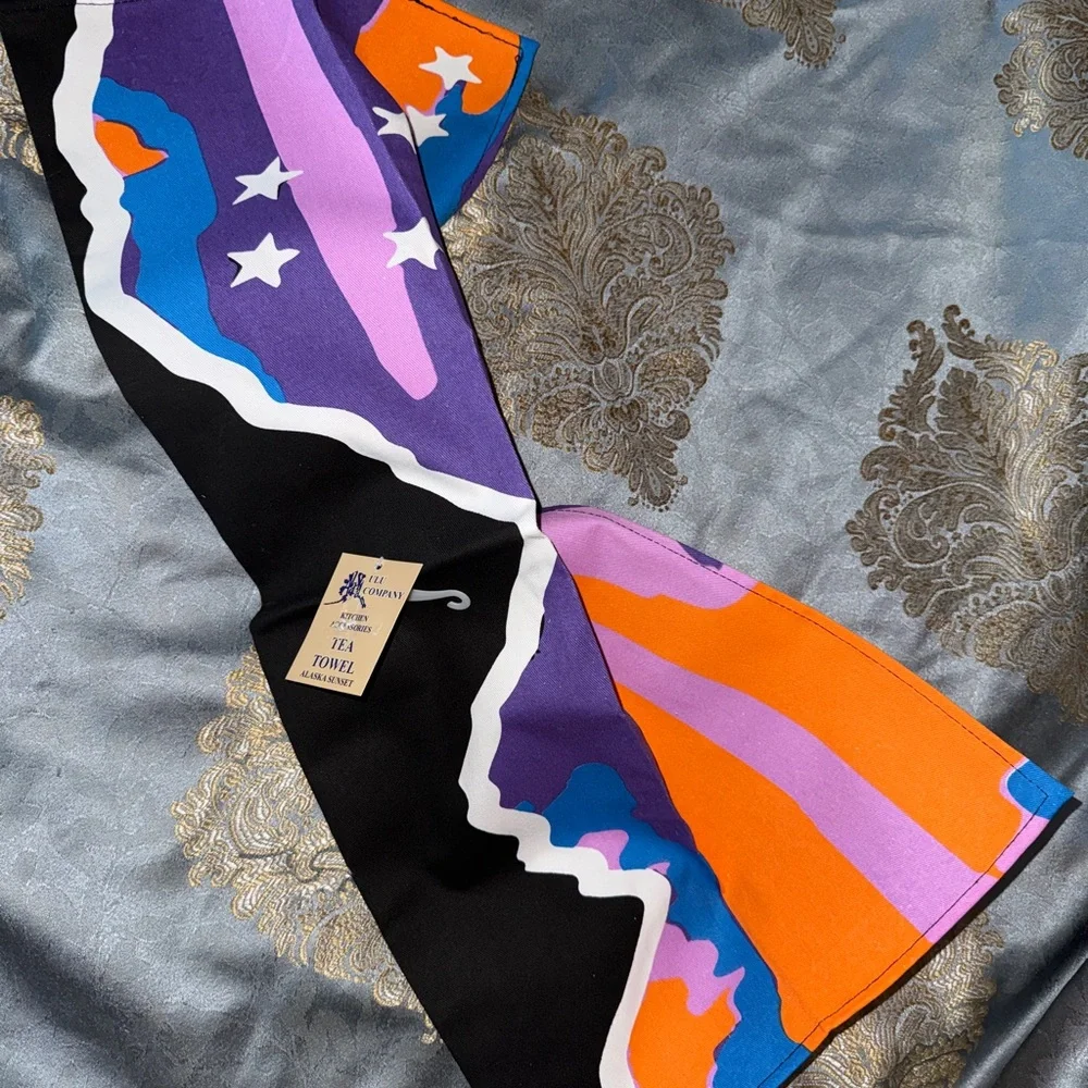 Alaskan Tea Towel featuring colorful sunset NWT